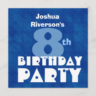 Custom Name Modern Kids 8th Birthday Blue W624 Invitation