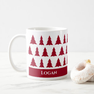 Custom Name Modern Maroon Tree Pattern Coffee Mug