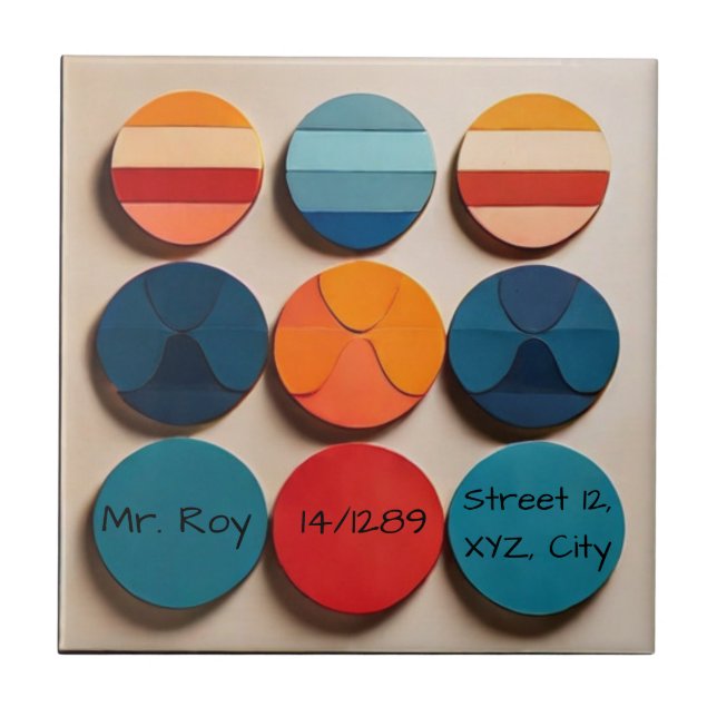 Custom Name Modern Mid Century Geometric Pattern Tile (Front)