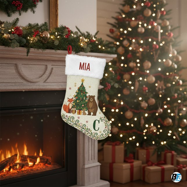 Custom Name Modern Nordic Pine Tree Small Christmas Stocking (#stocking)