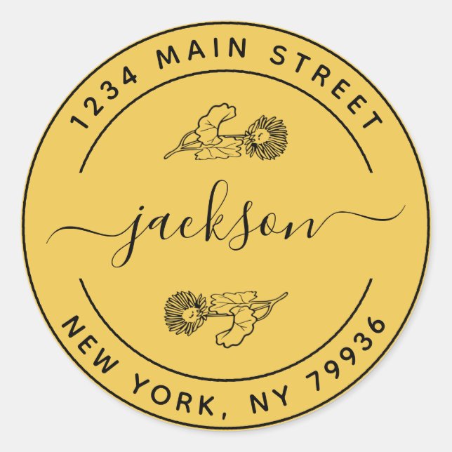 Custom Name Modern Round Return Address Classic Round Sticker (Front)