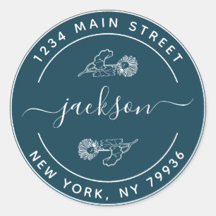 Custom Name Modern Round Return Address Classic Round Sticker