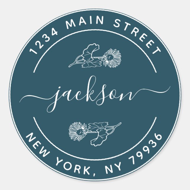 Custom Name Modern Round Return Address Classic Round Sticker (Front)