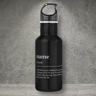 Custom name modern typography black dictionary 532 ml water bottle
