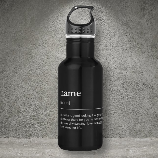Custom name modern typography black dictionary 532 ml water bottle (Creator Uploaded)