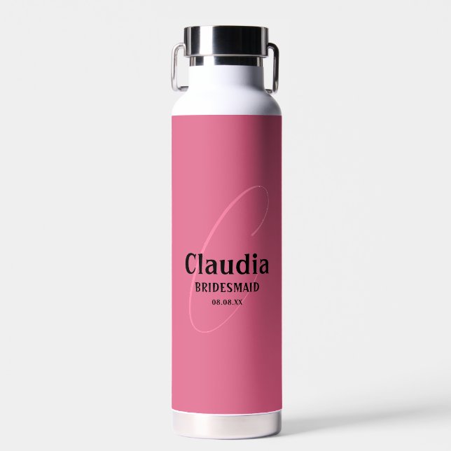 Custom Name Modern Wedding Bush Pink Water Bottle (Front)