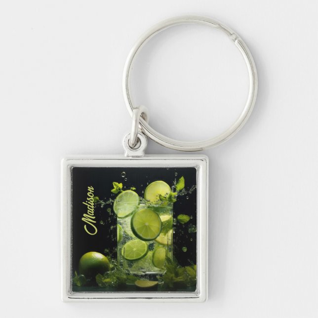 Custom Name Mojito Cocktail Key Ring (Front)