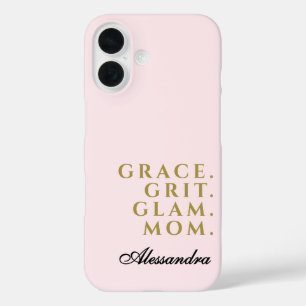 Custom Name Mom Quote Pastel Pink Gold Minimalist  iPhone 16 Case
