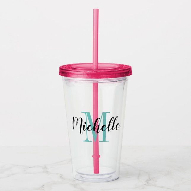 Custom name monogram acrylic tumbler glasses (Front)