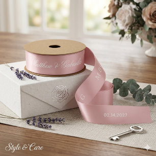Custom Name Monogram And Date Wedding Blush Pink Satin Ribbon