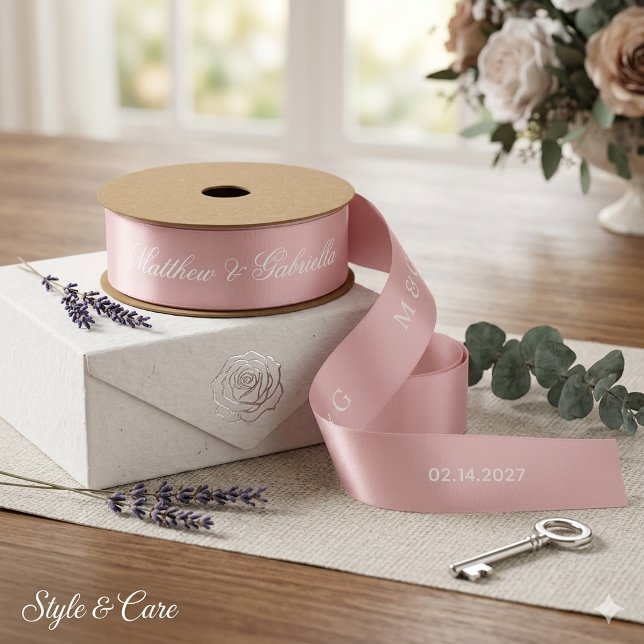 Custom Name Monogram And Date Wedding Blush Pink Satin Ribbon (Custom Name Monogram And Date Wedding Blush Pink Satin Ribbon)