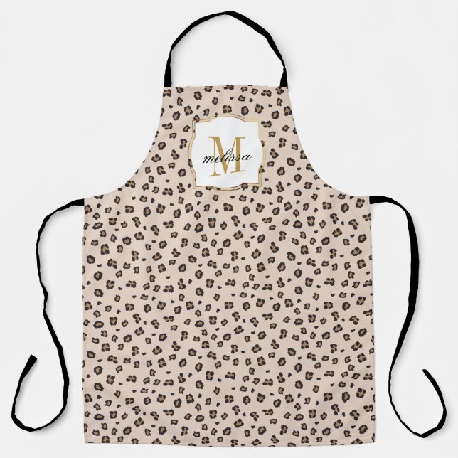 Custom Name Monogram Animal Print Script Adult Apron (Front)