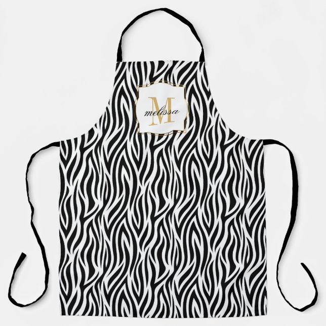 Custom Name Monogram Animal Print Zebra Adult Apron (Front)