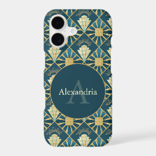 Custom Name & Monogram Art Deco Teal & Gold