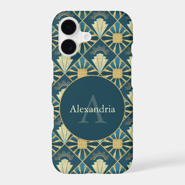 Custom Name & Monogram Art Deco Teal & Gold (Back)