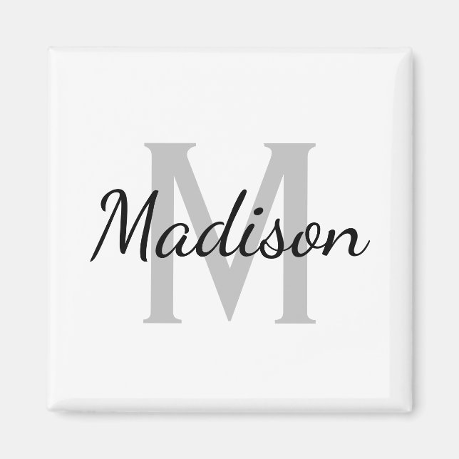 Custom name monogram black and white square 2 inch magnet (Front)