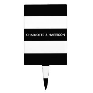 Custom name monogram black and white stripes cake pick