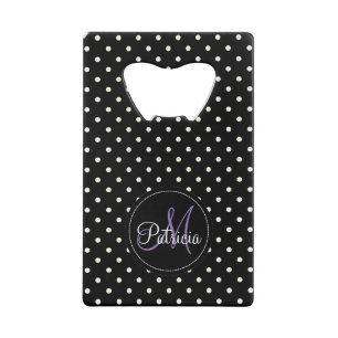Custom Name Monogram. Black White Polka Dots
