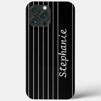 Custom Name Monogram Black White Stripes Elegant