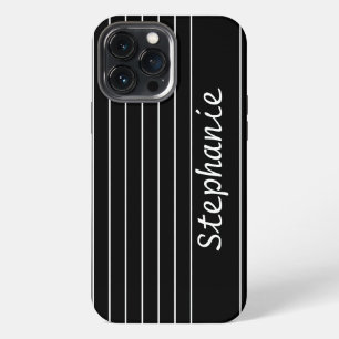 Custom Name Monogram Black White Stripes Elegant iPhone 13 Pro Max Case