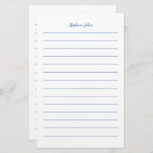 Custom Name Monogram Blue Lines White Simple Stationery