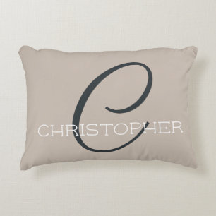Custom Name Monogram C Initial Neutral Taupe Tan Decorative Cushion