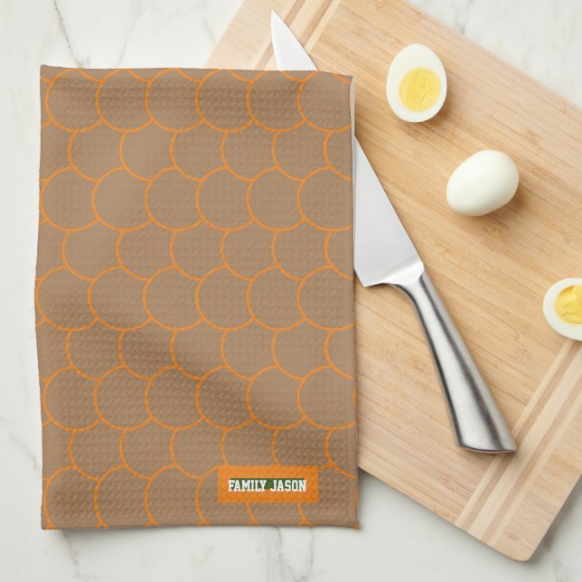 Custom name monogram circle abstracts brown orange tea towel (Quarter Fold)