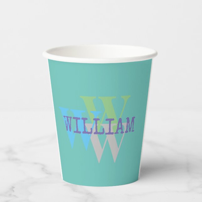 "Custom name Monogram Cup – Blue Grey Modern" (Front)