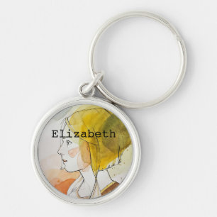 Custom name monogram cute adorable watercolor chic key ring