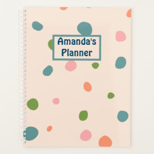 Custom name monogram cute pattern dots pink chic planner