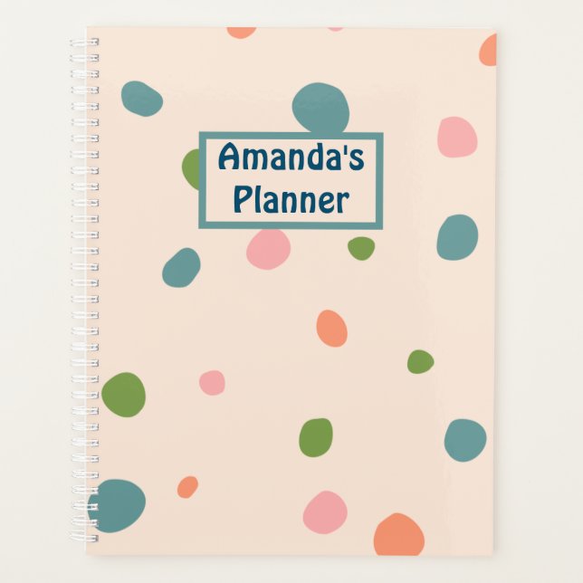 Custom name monogram cute pattern dots pink chic planner (Front)