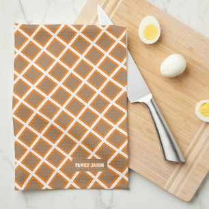 Custom name monogram diamonds brown white orange tea towel