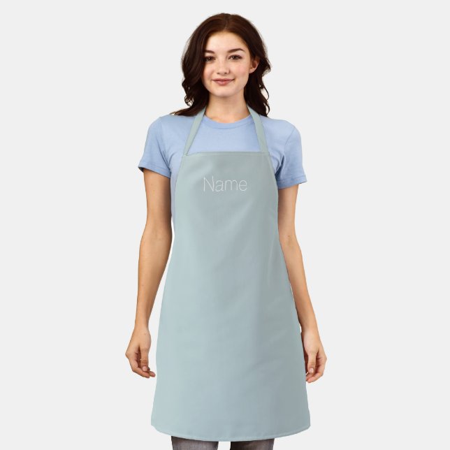 Custom name monogram dusty blue minimalist  apron (Worn)