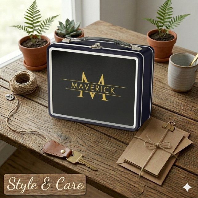 Custom Name Monogram Elegant Decorative Metal Lunch Box (Custom Name Monogram Elegant Decorative Metal Lunch Box)