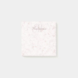 Custom Name Monogram Elegant Marble Blush Pink Post-it Notes