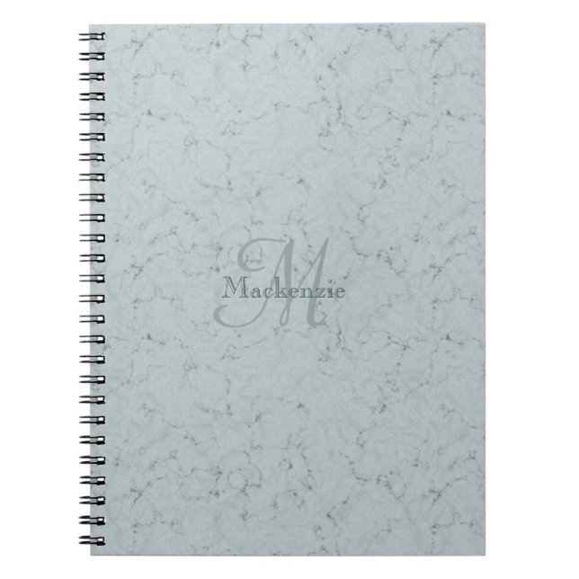 Custom Name Monogram Elegant Marble Dusty Blue Notebook (Front)