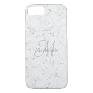 Custom Name Monogram Elegant Marble White Grey iPhone 8/7 Case
