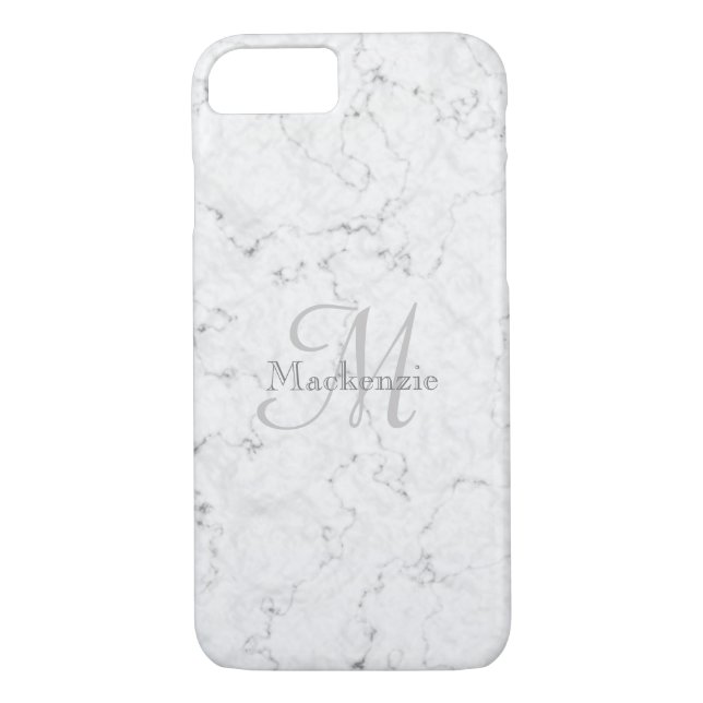 Custom Name Monogram Elegant Marble White Grey Case-Mate iPhone Case (Back)