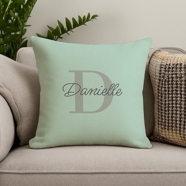 Custom Name Monogram  Elegant Script Mint Green Cushion (Creator Uploaded)