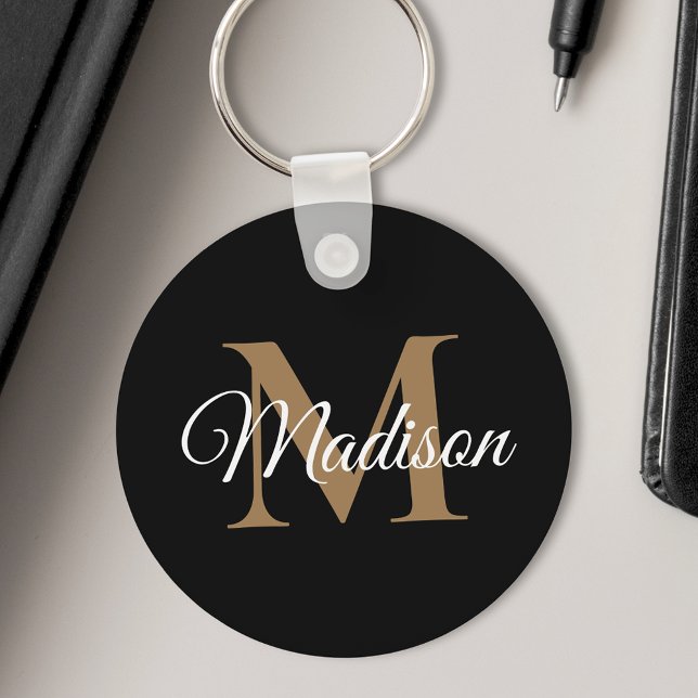 Custom Name Monogram Handwriting Script Black Key Ring (Creator Uploaded)