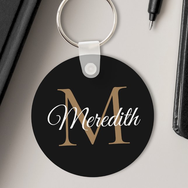 Custom Name Monogram Handwriting Script Black Key Ring (Creator Uploaded)