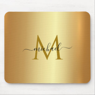 Custom Name Monogram Initial Template Gold Mouse Mat