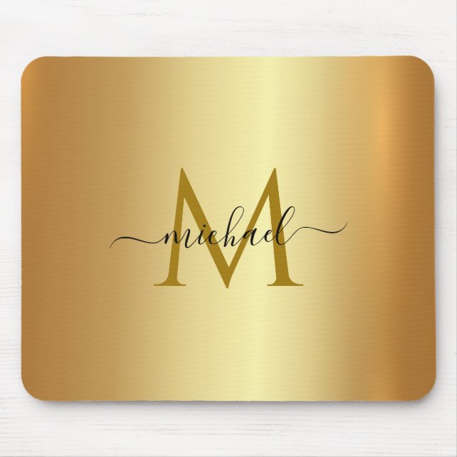 Custom Name Monogram Initial Template Gold Mouse Mat (Front)
