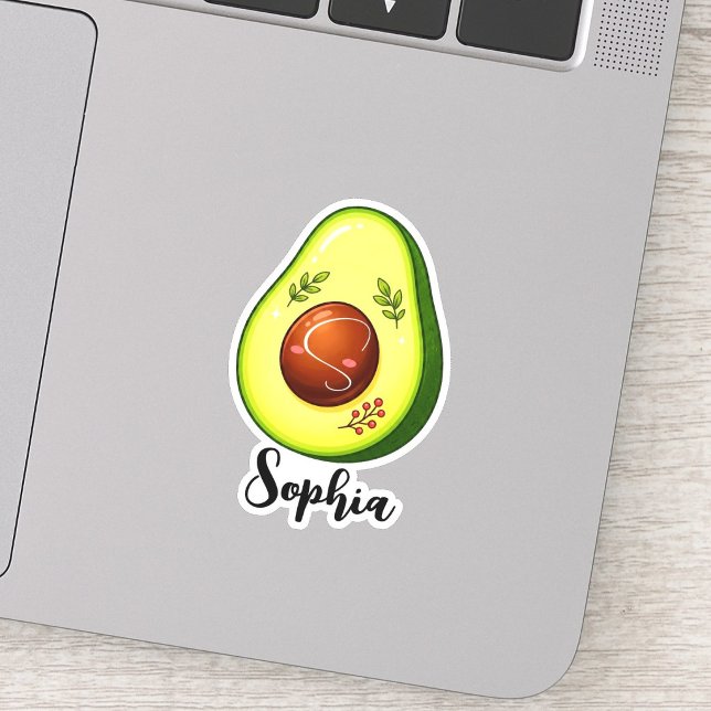 Custom Name Monogram | kawaii Cute Avocado Teacher (kawaii avocado teacher sticker, cute custom avocado decal, personalized monogram educator label)