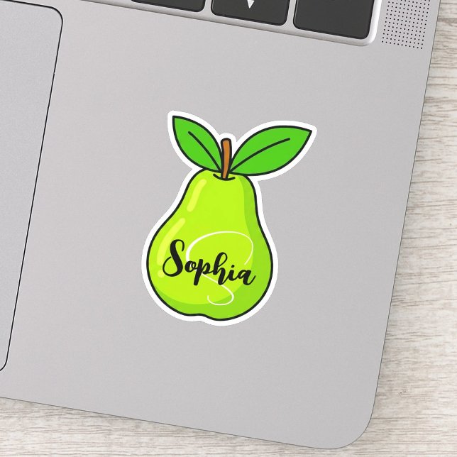 Custom Name & Monogram | Kawaii Cute Pear Teacher (personalized monogram educator label, aesthetic pear laptop sticker, waterproof teacher water bottle)