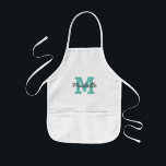 Custom name monogram kids baking apron<br><div class="desc">Custom name monogram kids baking apron. Kids cooking apron with monogrammed initial letter. Also nice as arts and crafts aprons for little children. Personalise with name a child. Suitable for boy or girl. Beige, white and yellow aprons for painting, drawing, cooking and more. Fun personalised gift idea for Birthday party!...</div>
