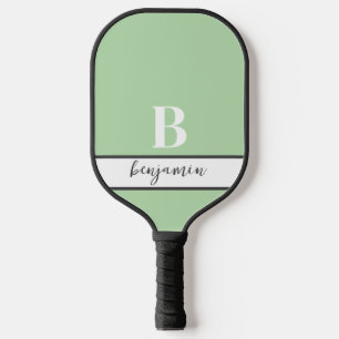 Custom Name Monogram Light Green Pickleball Paddle