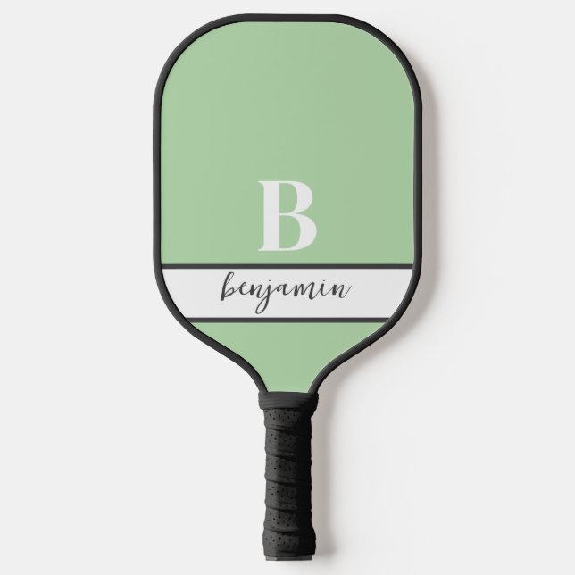 Custom Name Monogram Light Green Pickleball Paddle (Front)
