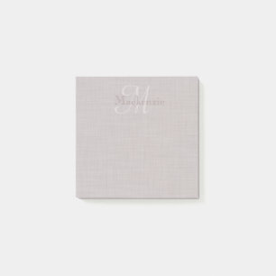 Custom Name Monogram Linen Print Mauve Grey Post-it Notes