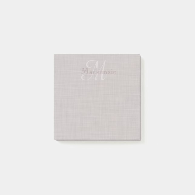 Custom Name Monogram Linen Print Mauve Grey Post-it Notes (Front)